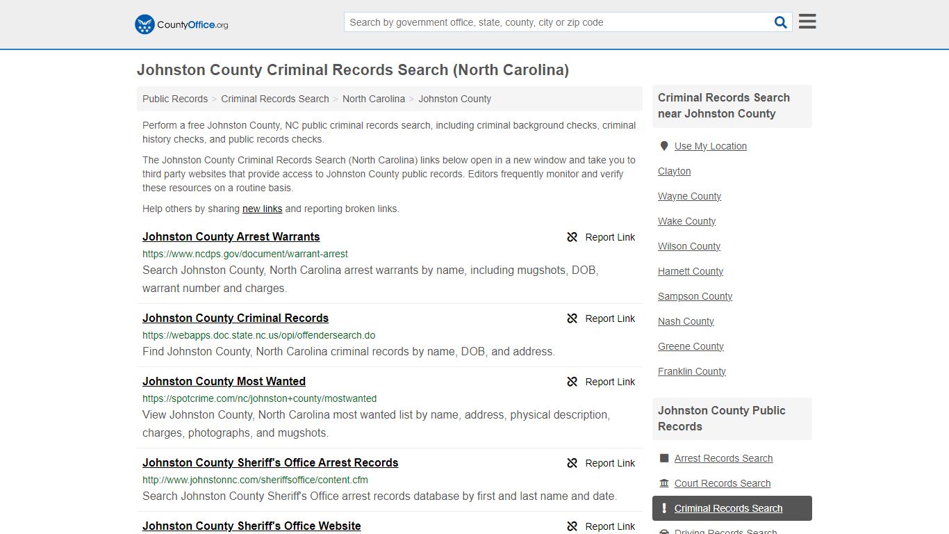 Johnston County Criminal Records Search (North Carolina)